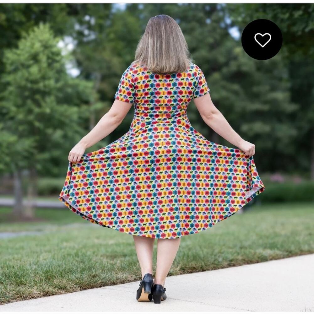 Svaha USA Resource Hexagon Twirl Dress With Pockets  Red Green Orange XL - Picture 8 of 9